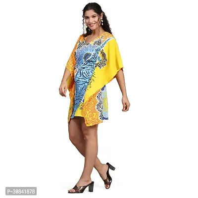 Stylish Lemon Yellow Crepe Abstract Print Kaftan Dress For Women-thumb2