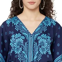 Stylish Blue Crepe Floral Printed Kaftan Dress For Women-thumb4