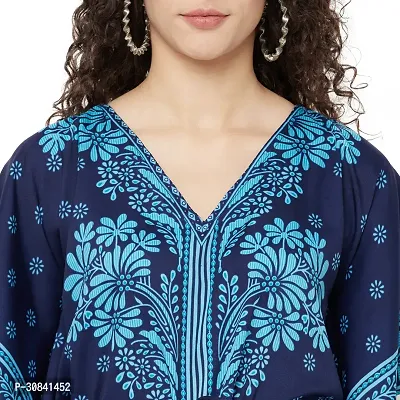 Stylish Blue Crepe Floral Printed Kaftan Dress For Women-thumb5