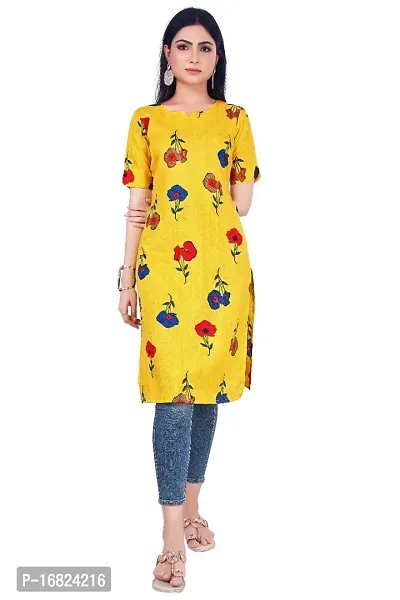 A-Line Yellow  Cotton Kurta For Women