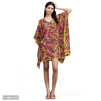 Stylish Multicoloured Crepe Floral Printed Kaftan Dress For Women-thumb0