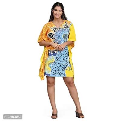 Stylish Lemon Yellow Crepe Abstract Print Kaftan Dress For Women