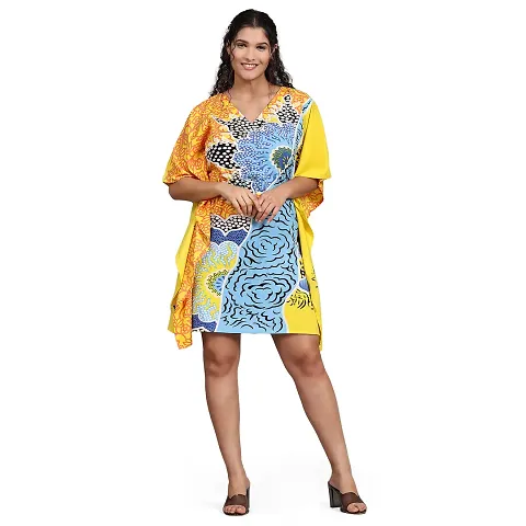 Stylish Crepe Abstract Print Kaftan Dress For Women