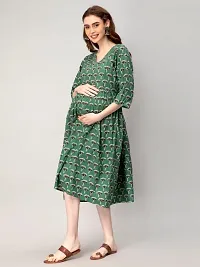 FMK Women Fit and Flare Viscose Rayon Maternity Dress (Medium, Green)-thumb2