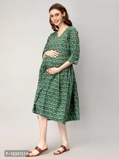 FMK Women Fit and Flare Viscose Rayon Maternity Dress (Medium, Green)-thumb3