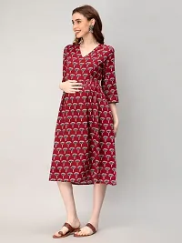 FMK Women Fit and Flare Viscose Rayon Maternity Dress (Medium, Wine)-thumb2