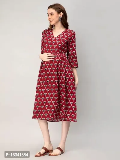 FMK Women Fit and Flare Viscose Rayon Maternity Dress (Medium, Wine)-thumb3