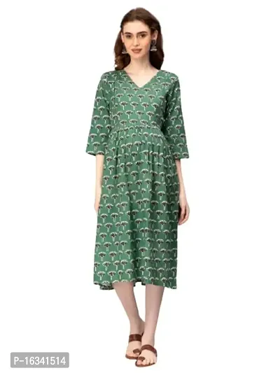 FMK Women Fit and Flare Viscose Rayon Maternity Dress (Medium, Green)-thumb0