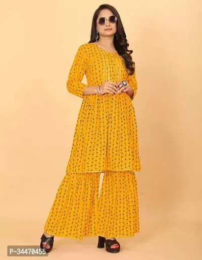 Cotton printed Sharara and Flared kurta set-thumb0