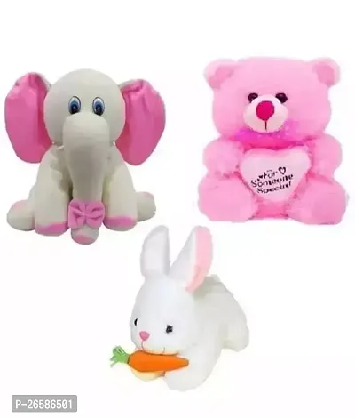 Cute Cotton Elephant With Teddy Bear And Rabbit-Toys For Kids- 3 Pieces
