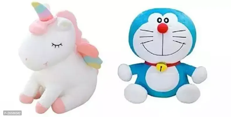 Cute Cotton Stuffed Animals Unicorn And Doraemon Toys For Kids- 2 Pieces