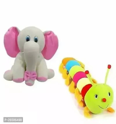 Cute Cotton Caterpillar And Baby Elephant Toys For Kids- 2 Pieces