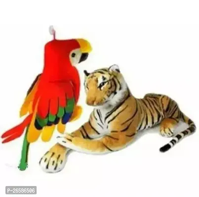 Cute Cotton Stuffed Animals Parrot And Tiger Toys For Kids- 2 Pieces