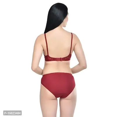 PRYS Women's Cotton Bra Panty Set for Lingerie Set Bra Panty Set Bra Panty Set for Women(Maroon)-thumb2