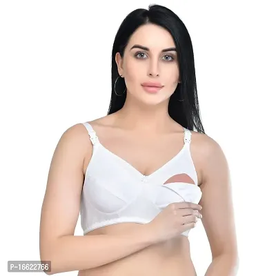 PRYS Women's Breastfeeding Maternity Full Cup Cotton Hosiery Feeding Bra(White) Pack of 2-thumb2