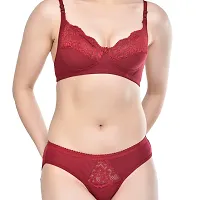 PRYS Women's Cotton Bra Panty Set for Lingerie Set Bra Panty Set Bra Panty Set for Women(Maroon)-thumb2