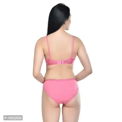 PRYS Women's Cotton Bra Panty Set for Lingerie Set Bra Panty Set Bra Panty Set for Women(Pink)-thumb2