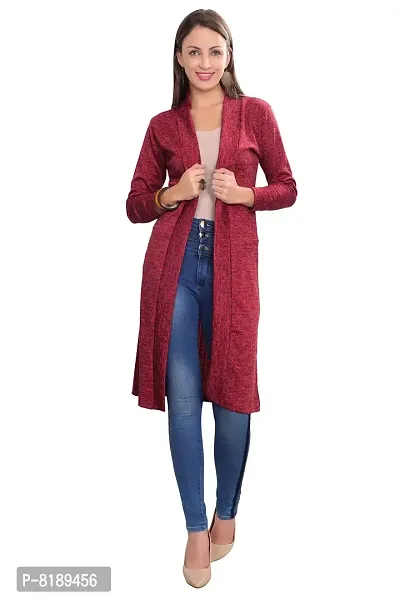 SWEEKASH Woolen Blend Full Sleeves Knee Length Women's Shrug - Red,Medium-thumb0