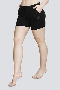 SWEEKASH Slim Solid Cotton Combo Shorts (Set of 2) with Side Pocket - Black, Melange-thumb1