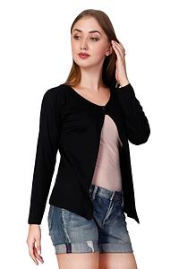 Alluring Black Cotton Solid Straight Shrug For Women-thumb2