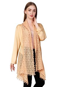 Alluring Beige Net Solid Straight Shrug For Women-thumb2