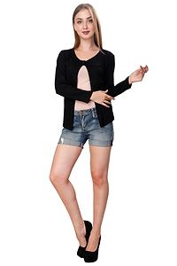 Alluring Black Cotton Solid Straight Shrug For Women-thumb4