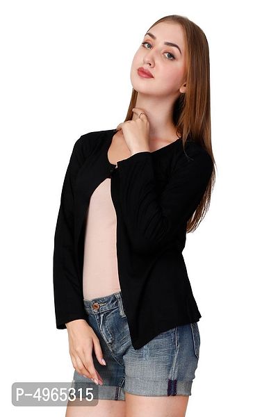 Alluring Black Cotton Solid Straight Shrug For Women-thumb4