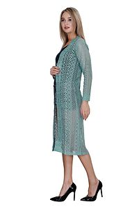 Alluring Turquoise Net Solid Straight Shrug For Women-thumb3