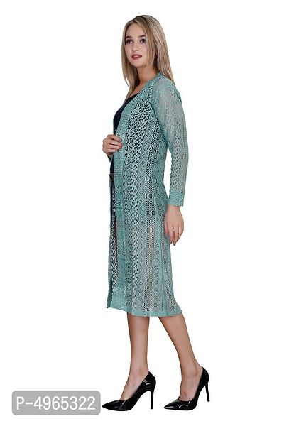 Alluring Turquoise Net Solid Straight Shrug For Women-thumb4