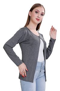 Alluring Grey Cotton Solid Straight Shrug For Women-thumb2