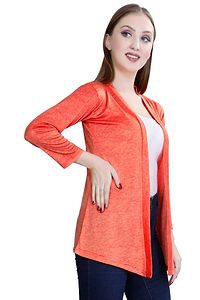 Alluring Orange Hosiery Lycra Solid Straight Shrug For Women-thumb2