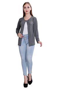 Alluring Grey Cotton Solid Straight Shrug For Women-thumb4