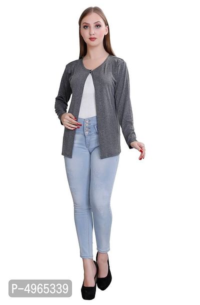Alluring Grey Cotton Solid Straight Shrug For Women-thumb5