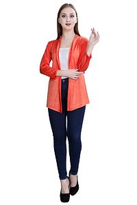 Alluring Orange Hosiery Lycra Solid Straight Shrug For Women-thumb4