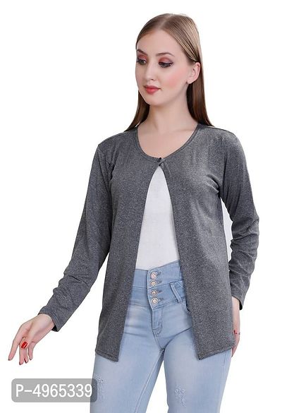 Alluring Grey Cotton Solid Straight Shrug For Women-thumb0