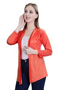 Alluring Orange Hosiery Lycra Solid Straight Shrug For Women-thumb3