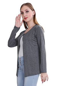 Alluring Grey Cotton Solid Straight Shrug For Women-thumb3