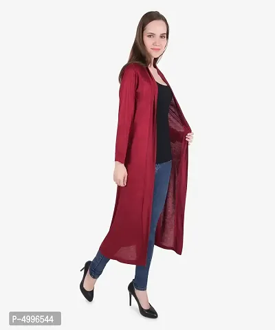 Stylish Viscose Maroon Full Sleeve Solid Viscose Long Length Shrug For Women-thumb3