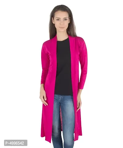 Stylish Viscose Pink Full Sleeve Solid Viscose Long Length Shrug For Women-thumb0