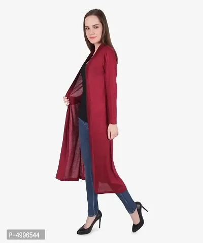 Stylish Viscose Maroon Full Sleeve Solid Viscose Long Length Shrug For Women-thumb4