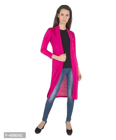 Stylish Viscose Pink Full Sleeve Solid Viscose Long Length Shrug For Women-thumb5