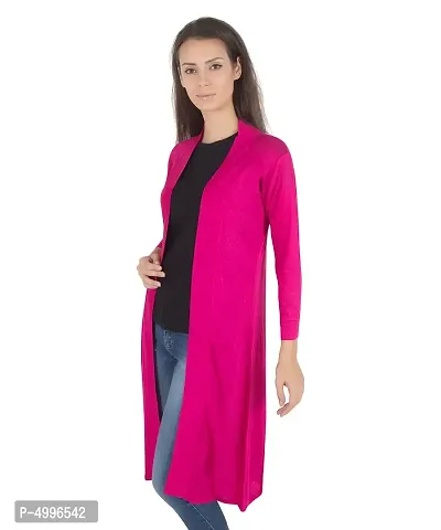 Stylish Viscose Pink Full Sleeve Solid Viscose Long Length Shrug For Women-thumb4