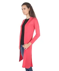 Stylish Viscose Pink Full Sleeve Solid Viscose Long Length Shrug For Women-thumb2