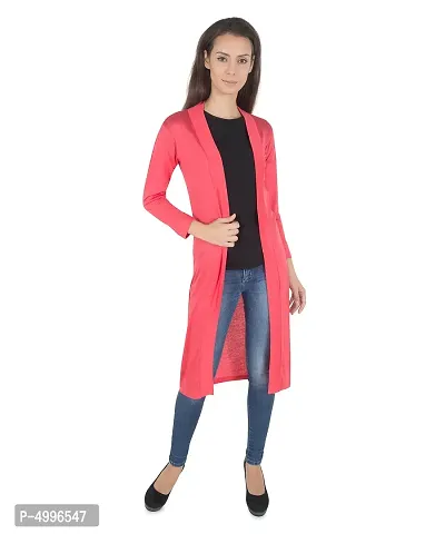 Stylish Viscose Pink Full Sleeve Solid Viscose Long Length Shrug For Women-thumb5
