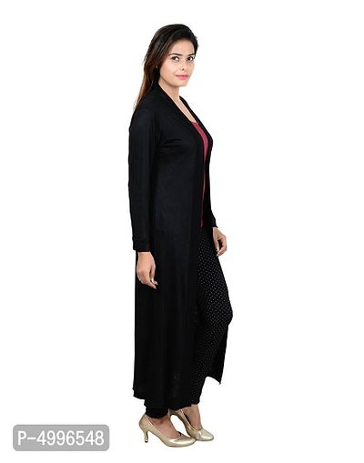 Stylish Viscose Black Full Sleeve Solid Viscose Long Length Shrug For Women-thumb3