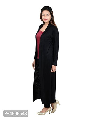 Stylish Viscose Black Full Sleeve Solid Viscose Long Length Shrug For Women-thumb4
