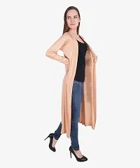 Stylish Viscose Beige Full Sleeve Solid Viscose Long Length Shrug For Women-thumb2