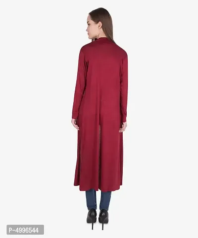 Stylish Viscose Maroon Full Sleeve Solid Viscose Long Length Shrug For Women-thumb2