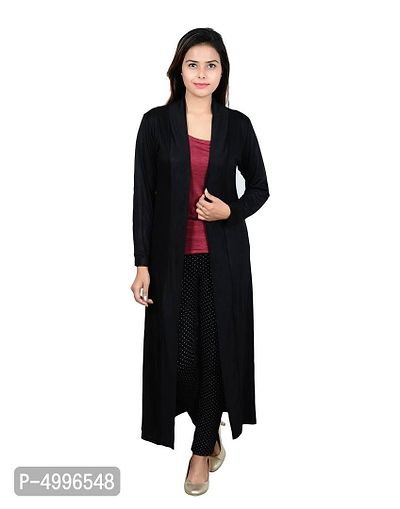 Stylish Viscose Black Full Sleeve Solid Viscose Long Length Shrug For Women