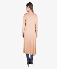 Stylish Viscose Beige Full Sleeve Solid Viscose Long Length Shrug For Women-thumb1